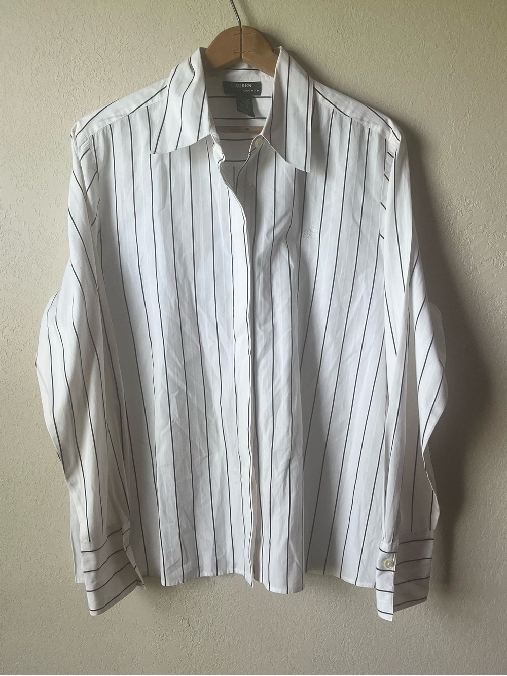 Ralph Lauren White Button-Down Shirt with Black Pinstripes